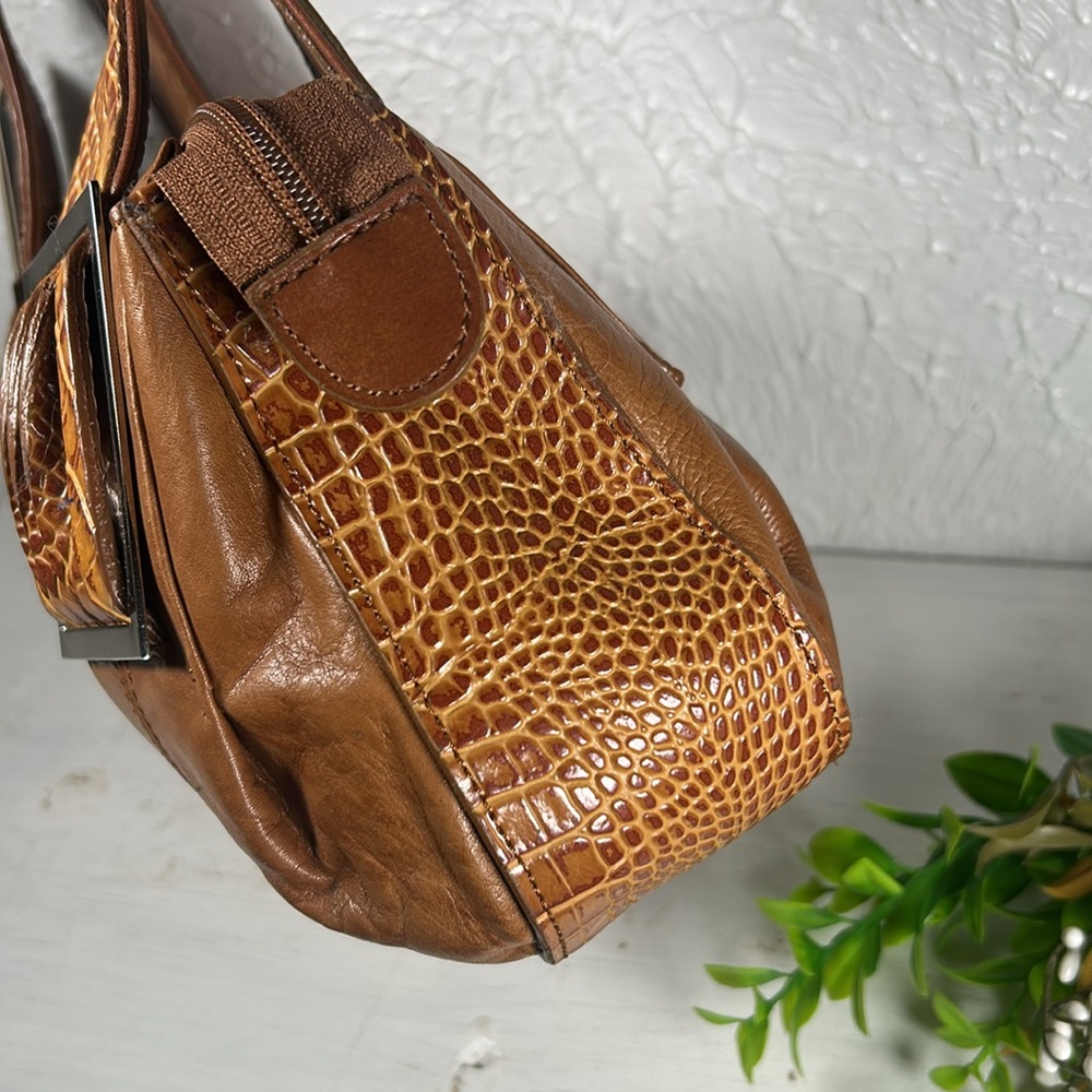 🆕M.C. Embossed NEW Genuine Leather Shoulder Bag Camel Color Silver Accents NWT - Picture 7 of 16